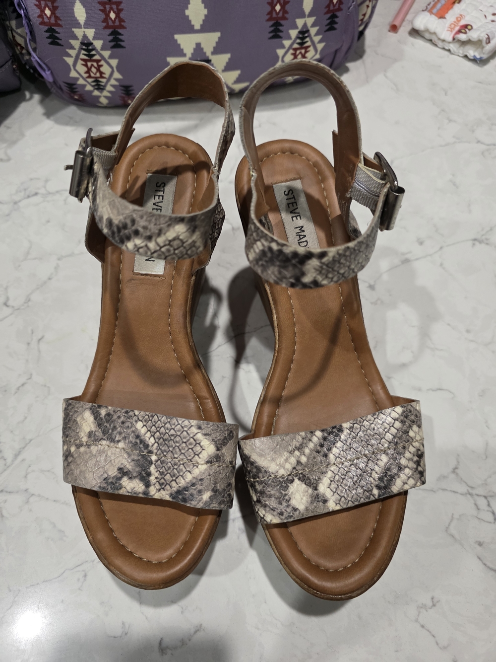 Steve Madden Women's Snake-Print Ankle Strap Sandals - Taupe